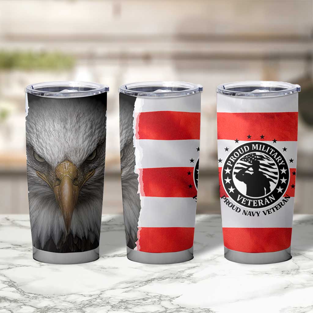 Proud Navy Veteran Tumbler Cup American Flag Eagle Military Gifts