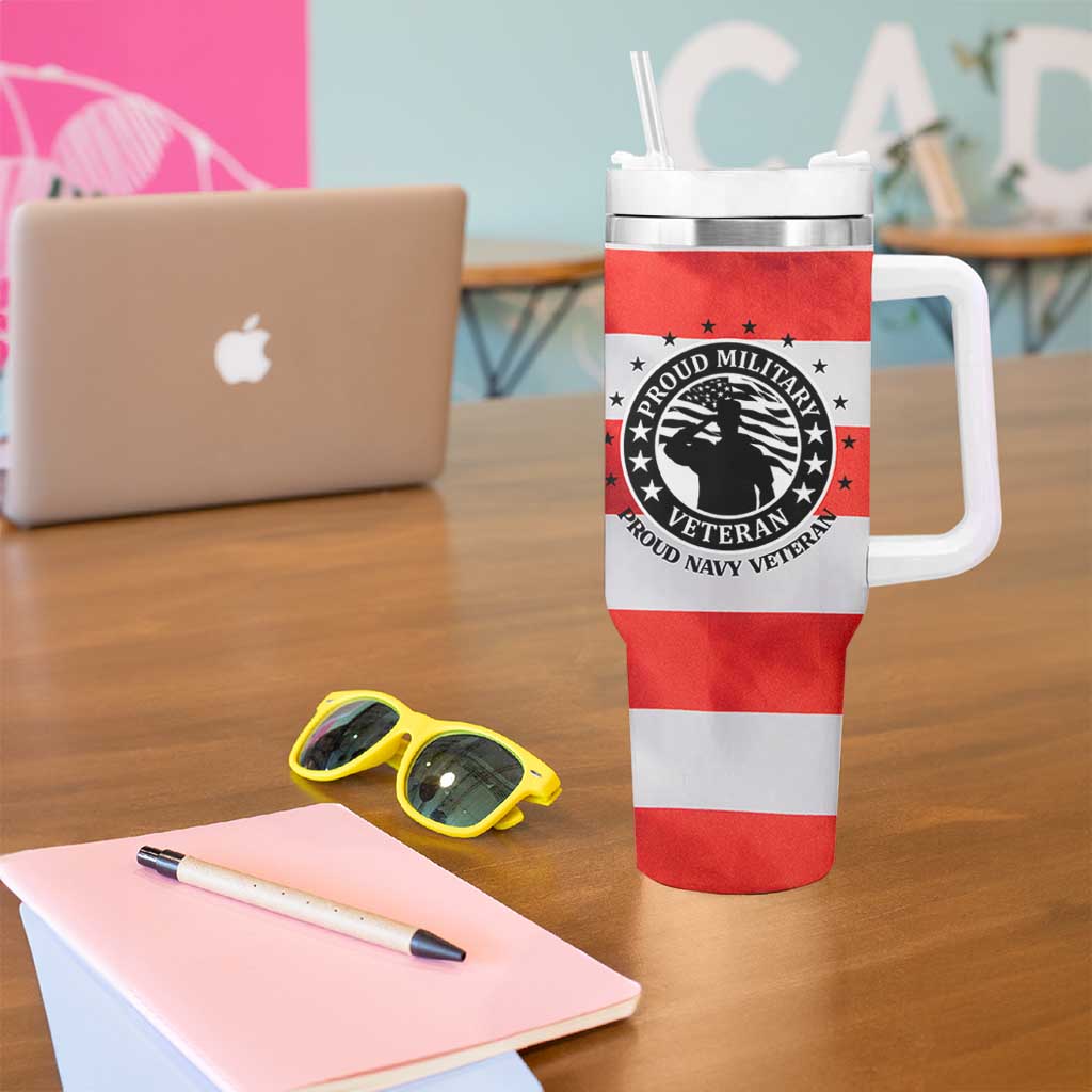 Proud Navy Veteran Tumbler With Handle American Flag Eagle Military Gifts