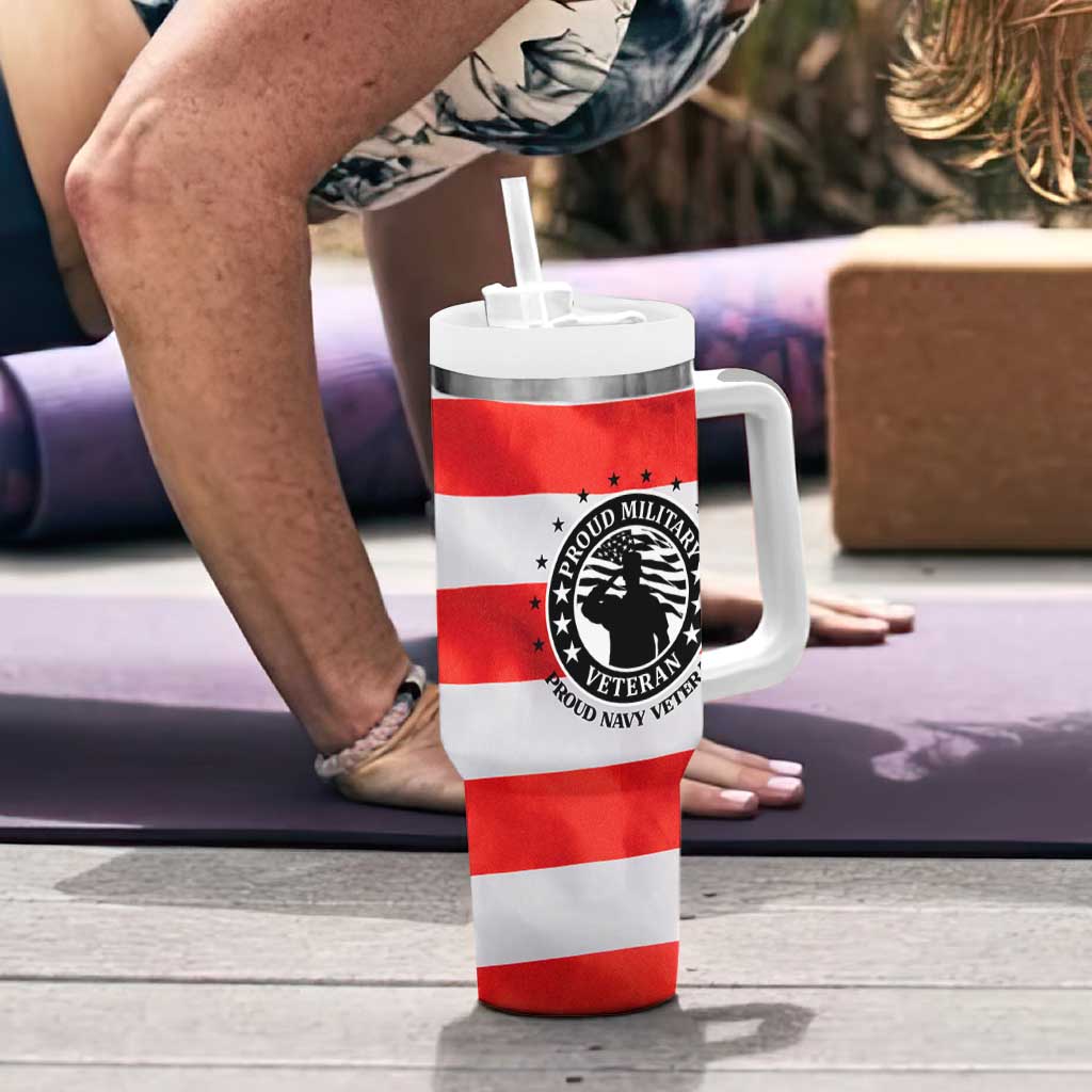 Proud Navy Veteran Tumbler With Handle American Flag Eagle Military Gifts
