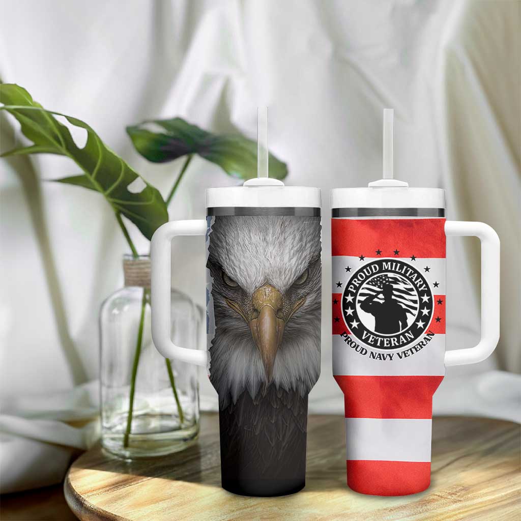 Proud Navy Veteran Tumbler With Handle American Flag Eagle Military Gifts