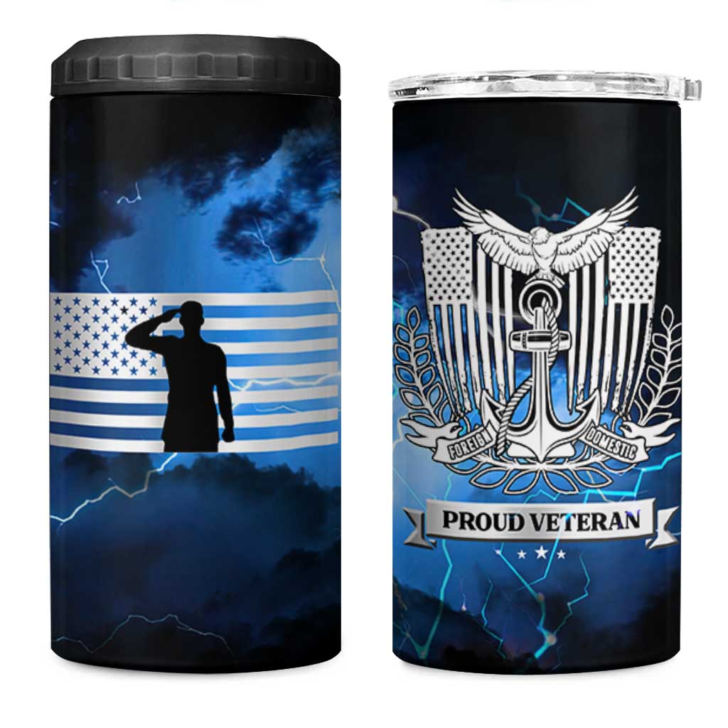 Proud Navy Veteran 4 in 1 Can Cooler Tumbler Vintage American Flag
