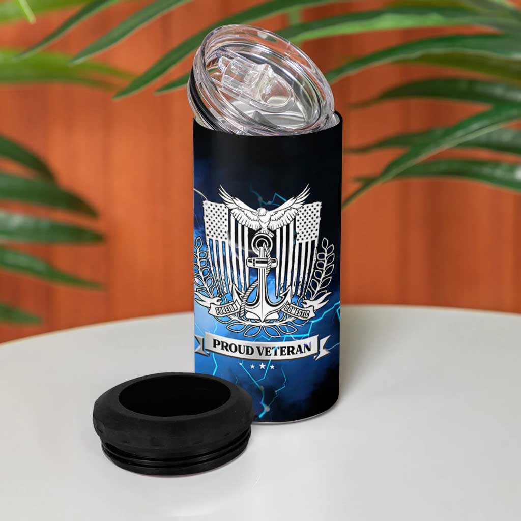 Proud Navy Veteran 4 in 1 Can Cooler Tumbler Vintage American Flag