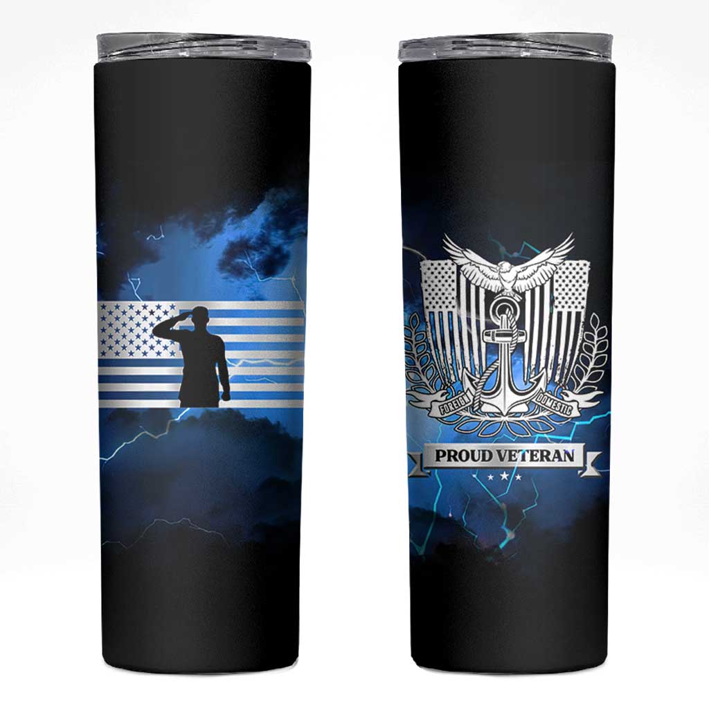 Proud Navy Veteran Skinny Tumbler Vintage American Flag