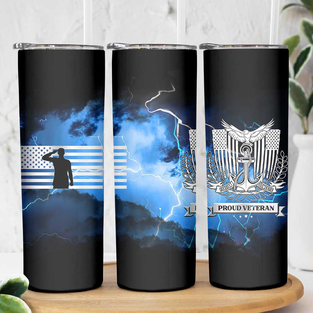 Proud Navy Veteran Skinny Tumbler Vintage American Flag