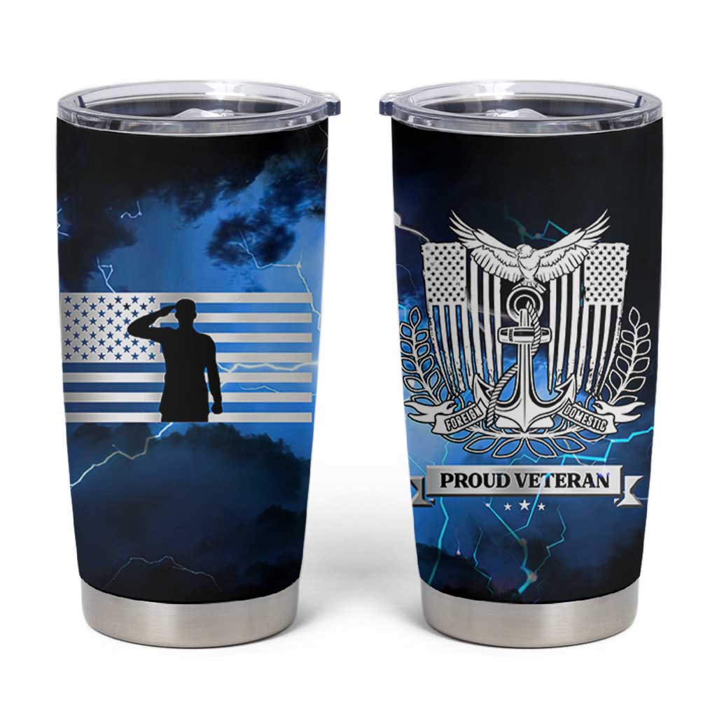 Proud Navy Veteran Tumbler Cup Vintage American Flag