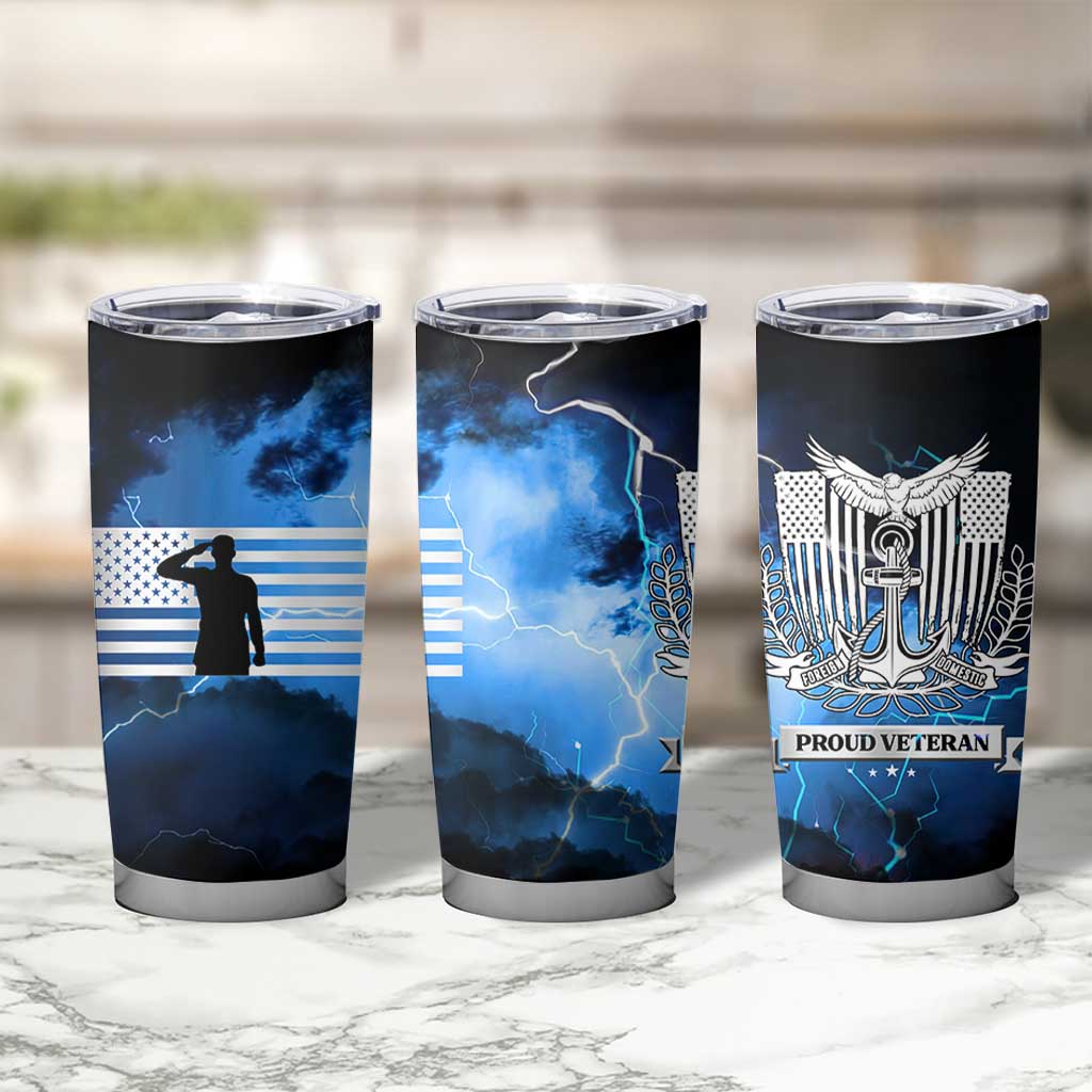 Proud Navy Veteran Tumbler Cup Vintage American Flag
