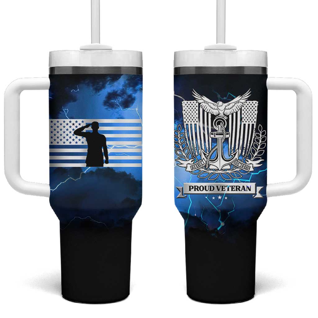Proud Navy Veteran Tumbler With Handle Vintage American Flag