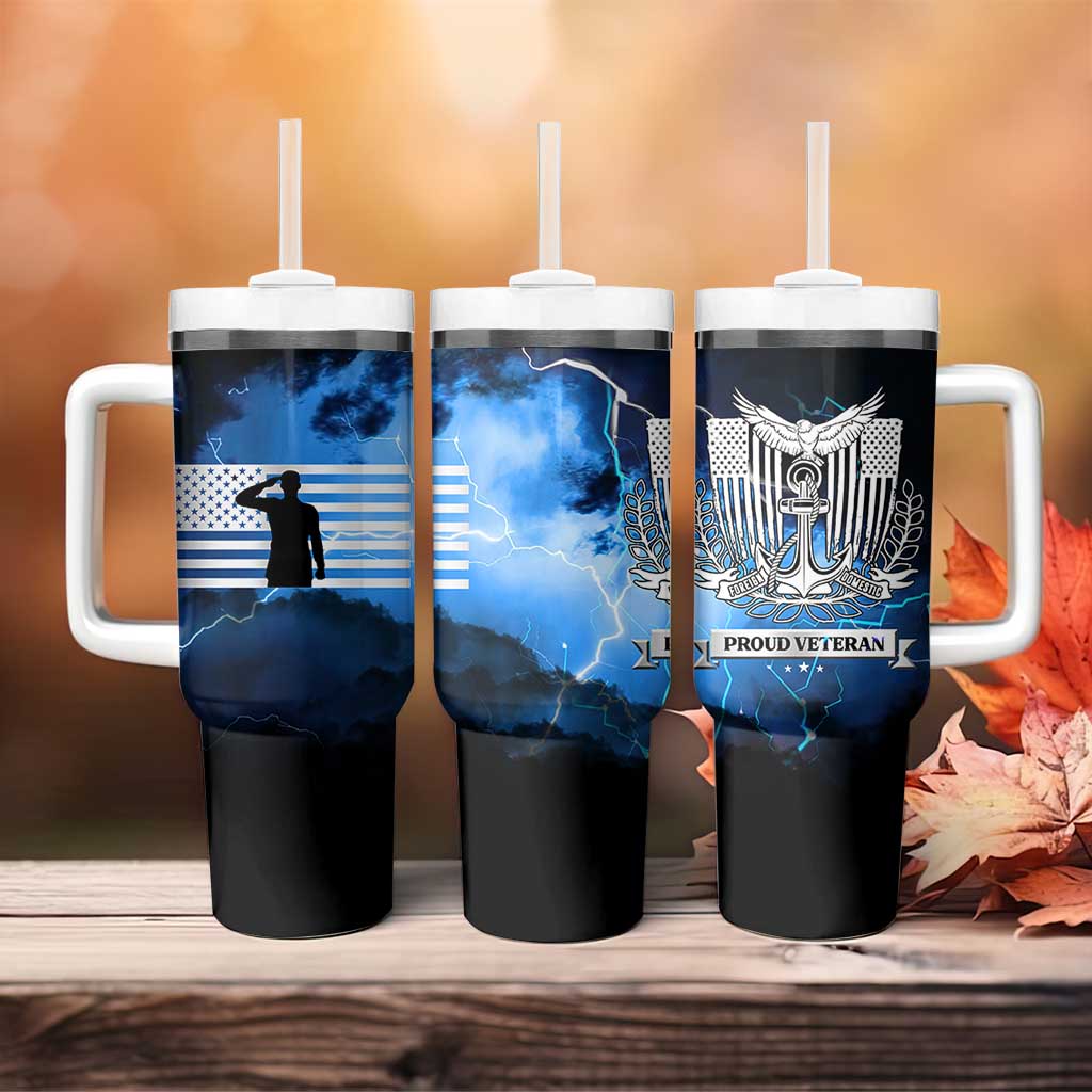 Proud Navy Veteran Tumbler With Handle Vintage American Flag