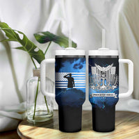 Proud Navy Veteran Tumbler With Handle Vintage American Flag