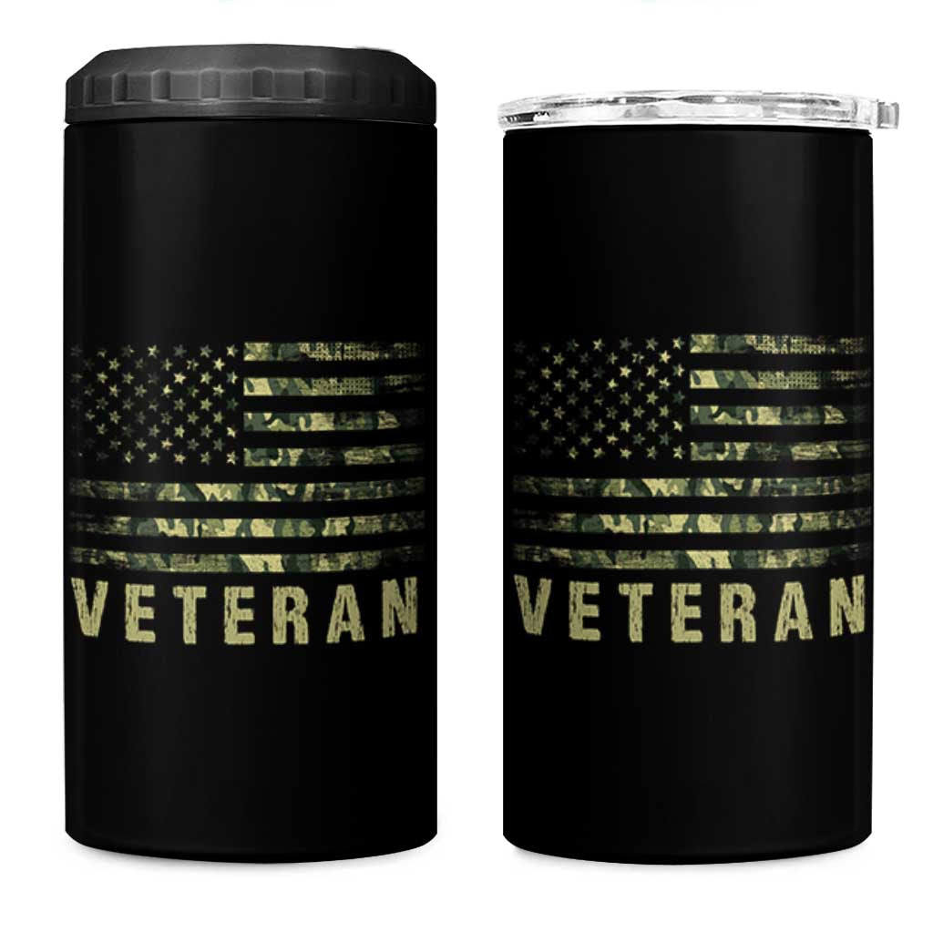 Veteran 4 in 1 Can Cooler Tumbler Distressed Camouflage US Flag Veteran Army Military