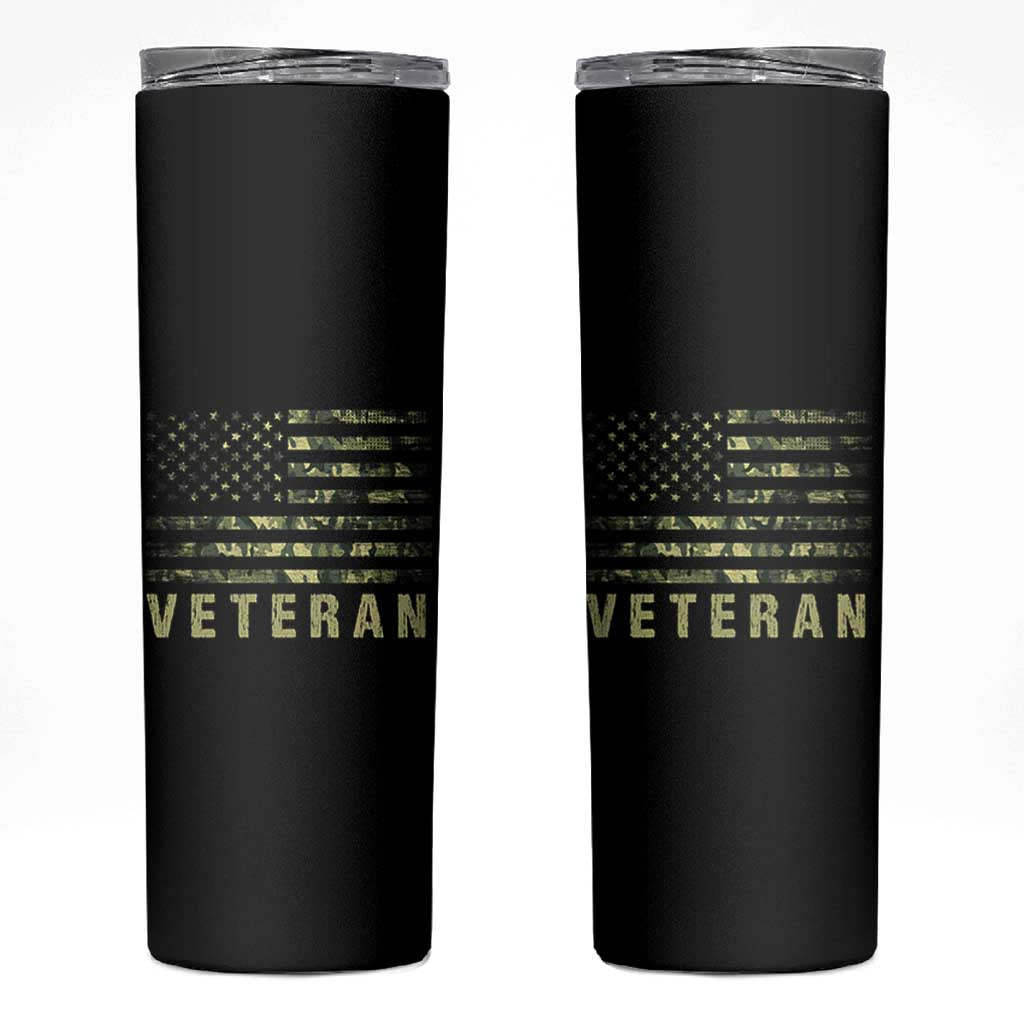 Veteran Skinny Tumbler Distressed Camouflage US Flag Veteran Army Military