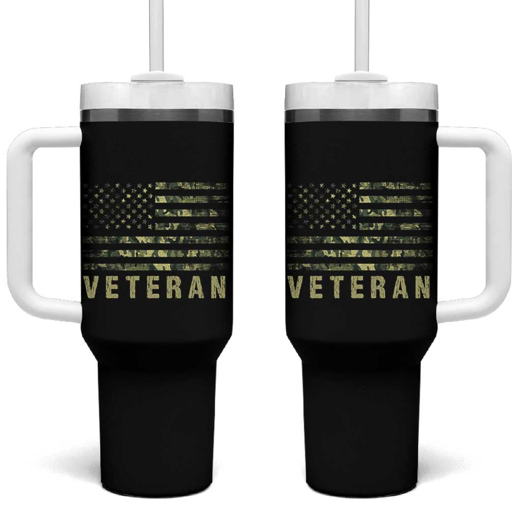 Veteran Tumbler With Handle Distressed Camouflage US Flag Veteran Army Military