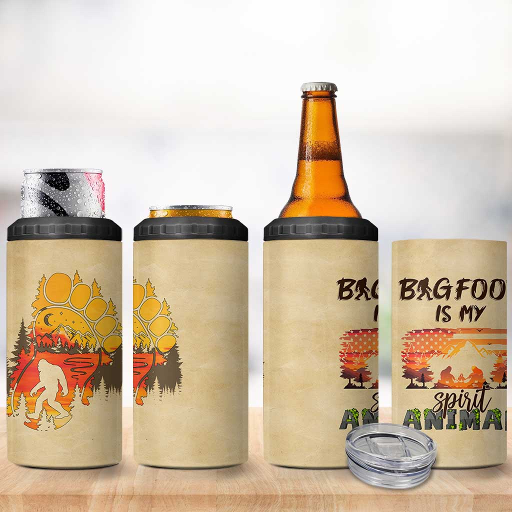 Bigfoot 4 in 1 Can Cooler Tumbler Sasquatch Lover Campfire Outdoor Camping Nature Gift