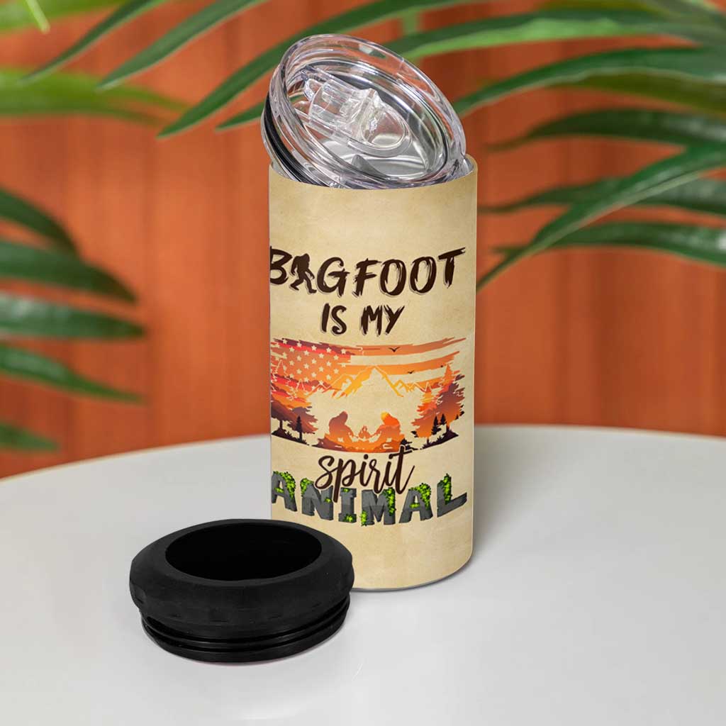 Bigfoot 4 in 1 Can Cooler Tumbler Sasquatch Lover Campfire Outdoor Camping Nature Gift