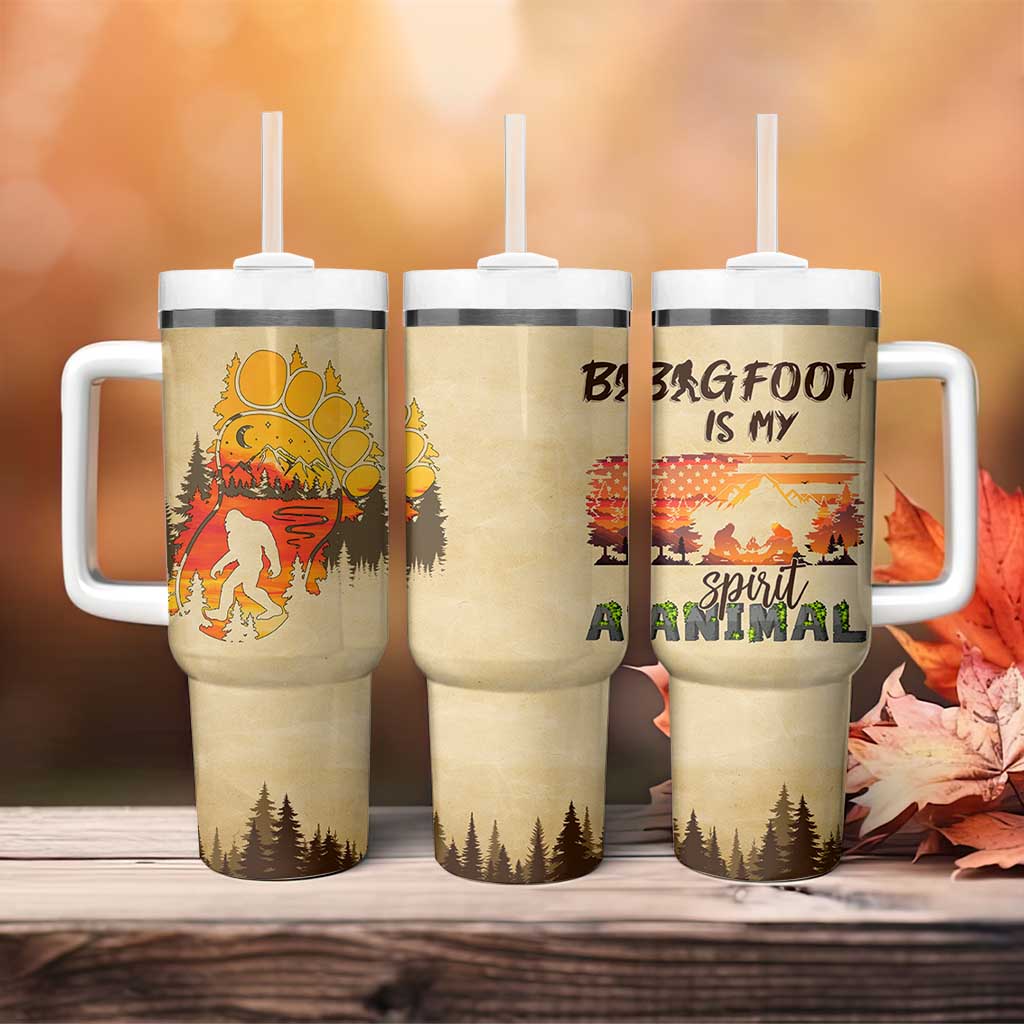 Bigfoot Tumbler With Handle Sasquatch Lover Campfire Outdoor Camping Nature Gift