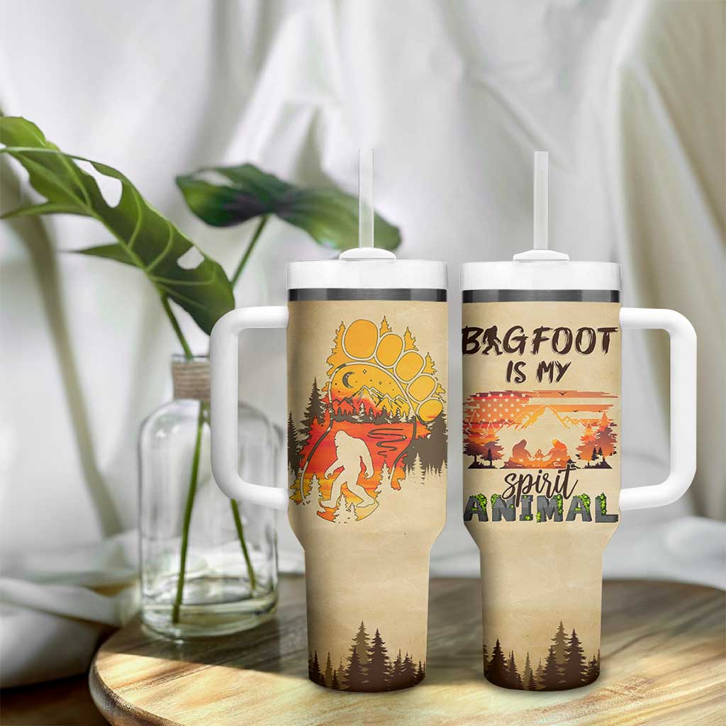 Bigfoot Tumbler With Handle Sasquatch Lover Campfire Outdoor Camping Nature Gift