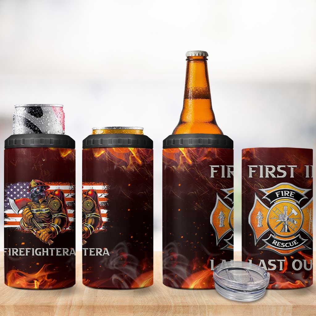 Firefighter Gifts For Men 4 in 1 Can Cooler Tumbler First In Last Out American Flag
