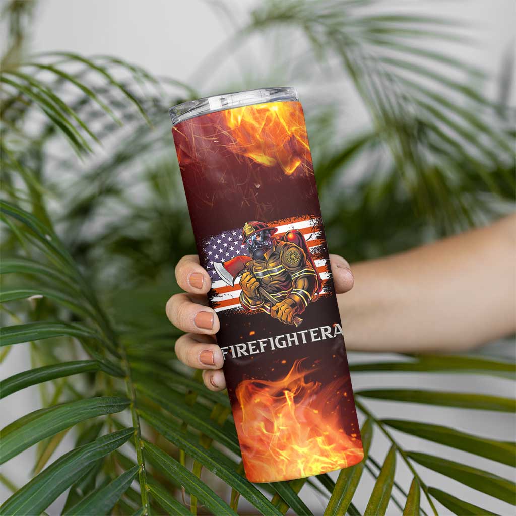 Firefighter Gifts For Men Skinny Tumbler First In Last Out American Flag