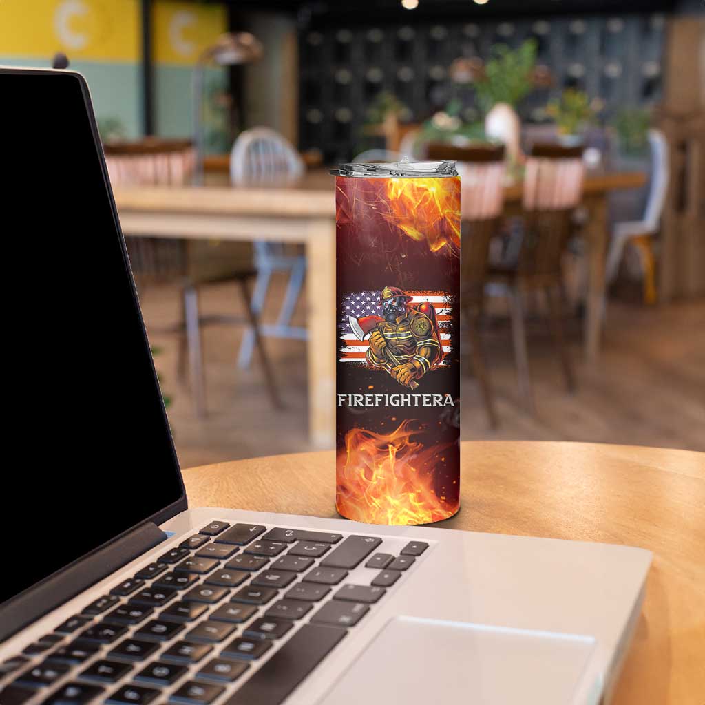 Firefighter Gifts For Men Skinny Tumbler First In Last Out American Flag