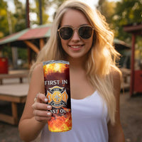 Firefighter Gifts For Men Skinny Tumbler First In Last Out American Flag