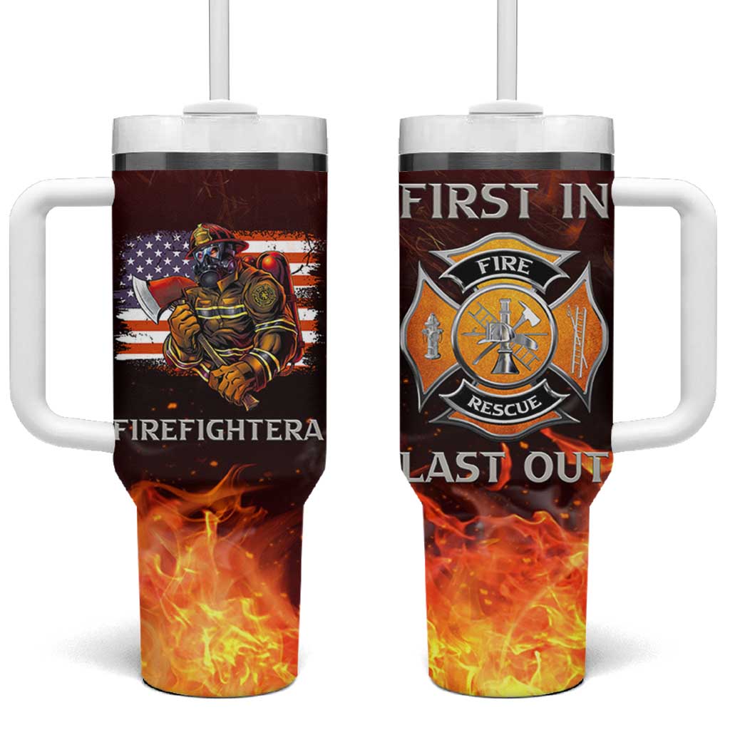 Firefighter Gifts For Men Tumbler With Handle First In Last Out American Flag