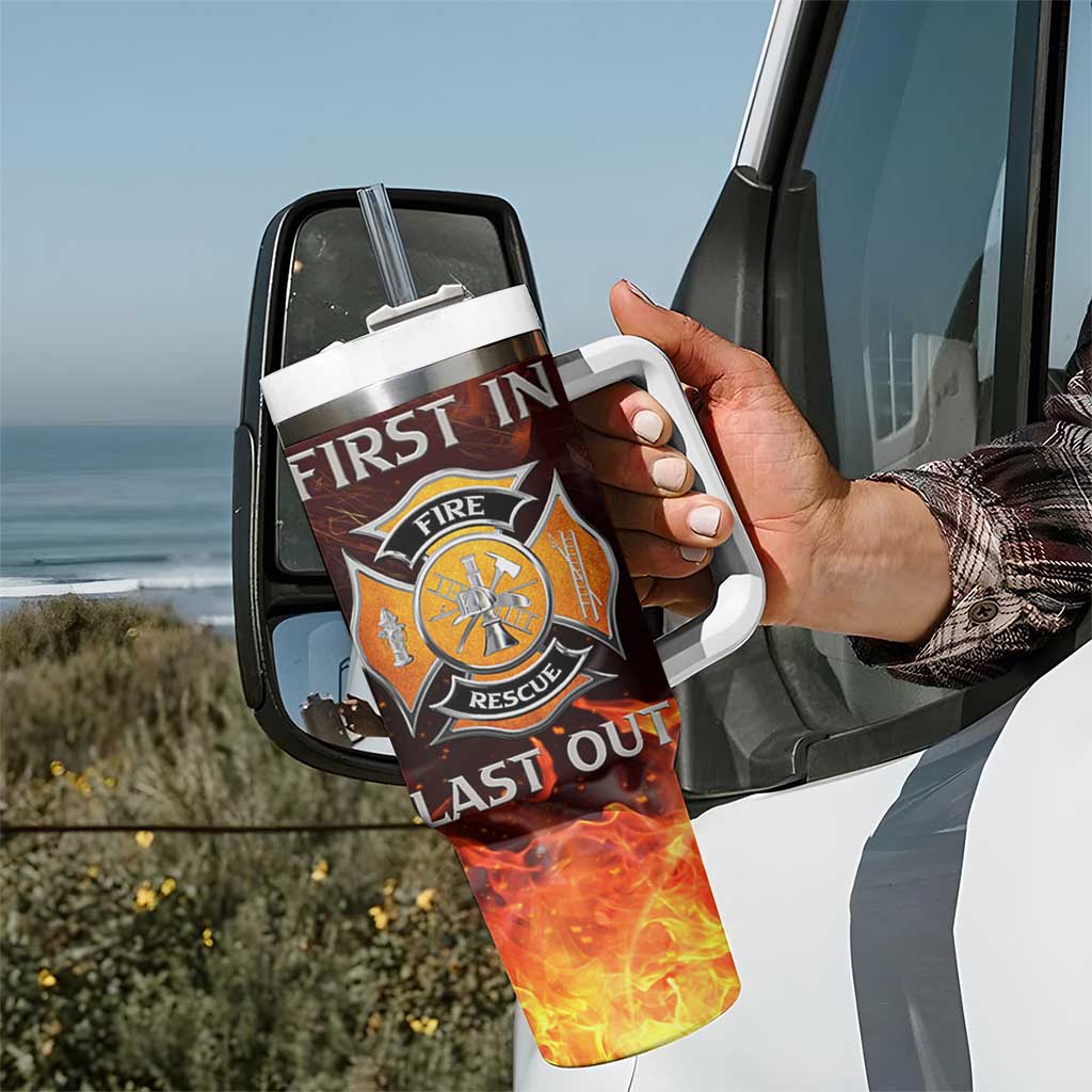 Firefighter Gifts For Men Tumbler With Handle First In Last Out American Flag