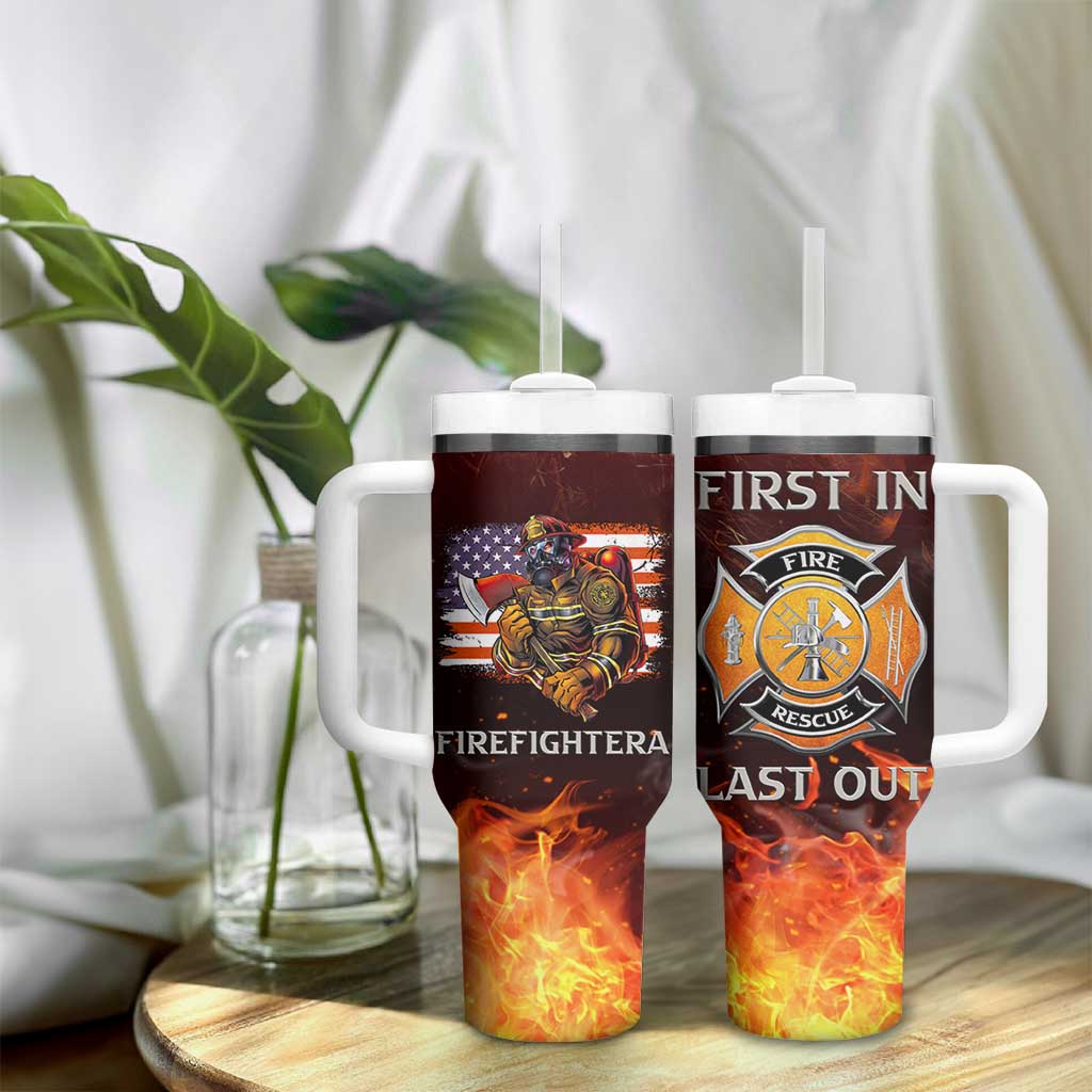 Firefighter Gifts For Men Tumbler With Handle First In Last Out American Flag
