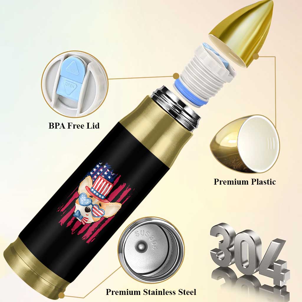 Dog Dad Gifts Bullet Tumbler Funny Cute Pup Doggo American Flag