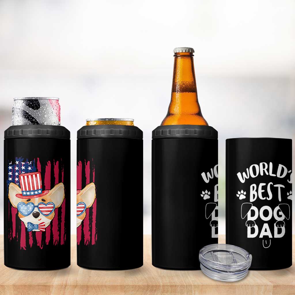 Dog Dad Gifts 4 in 1 Can Cooler Tumbler Funny Cute Pup Doggo American Flag