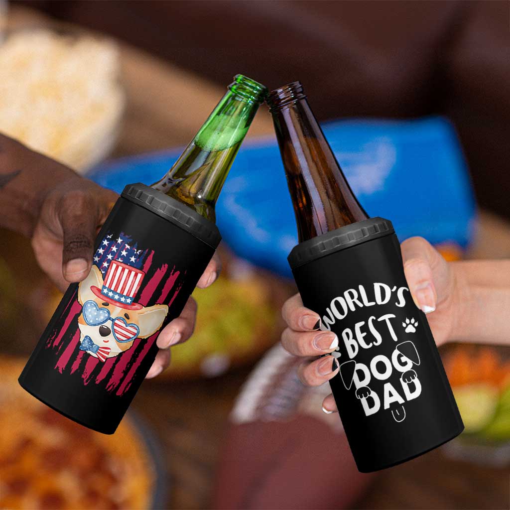 Dog Dad Gifts 4 in 1 Can Cooler Tumbler Funny Cute Pup Doggo American Flag