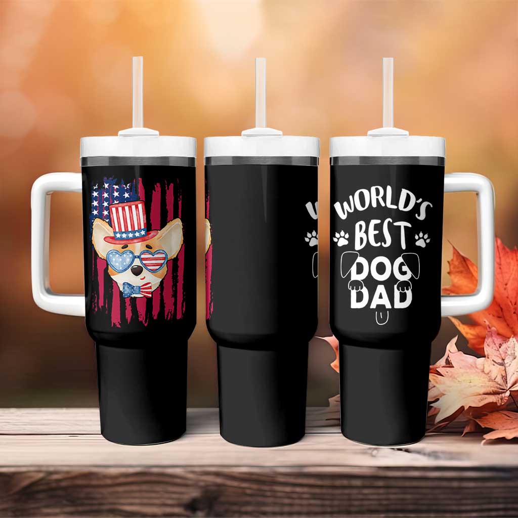 Dog Dad Gifts Tumbler With Handle Funny Cute Pup Doggo American Flag