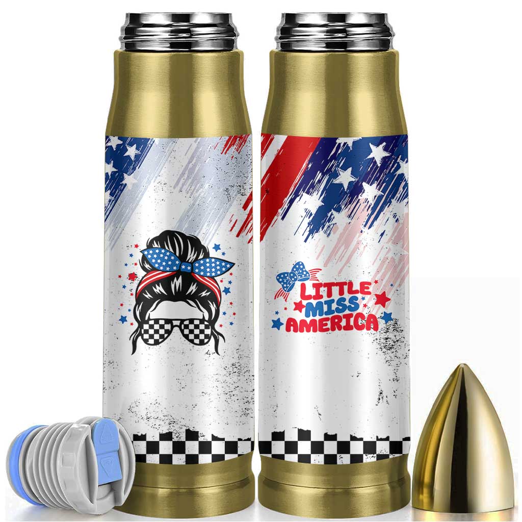 Little Miss America Bullet Tumbler Baby Girl 4th of July Checkered