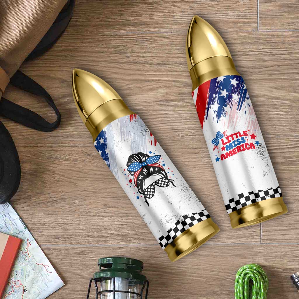 Little Miss America Bullet Tumbler Baby Girl 4th of July Checkered