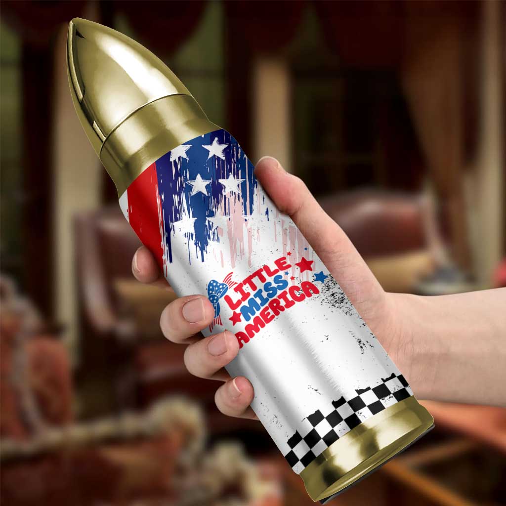 Little Miss America Bullet Tumbler Baby Girl 4th of July Checkered