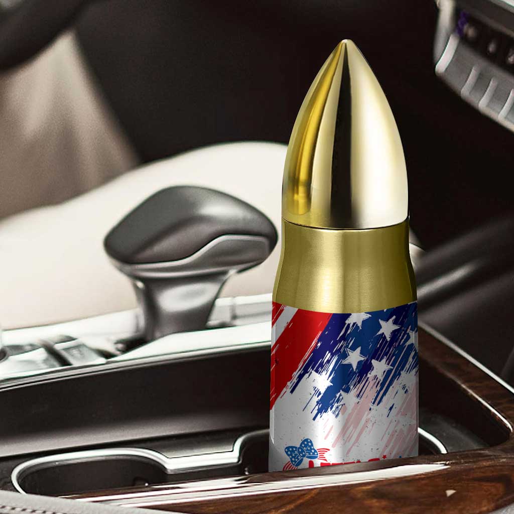 Little Miss America Bullet Tumbler Baby Girl 4th of July Checkered