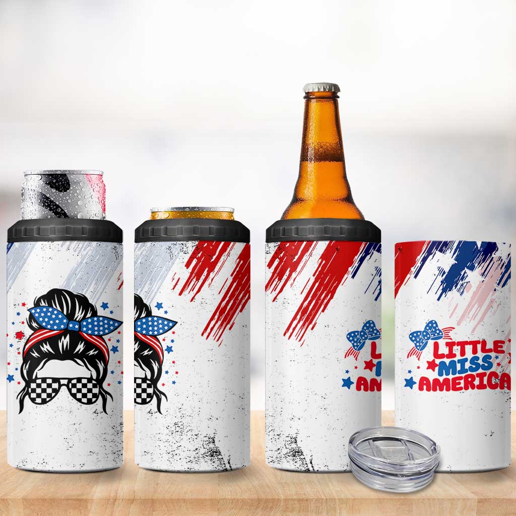 Little Miss America 4 in 1 Can Cooler Tumbler Baby Girl 4th of July Checkered