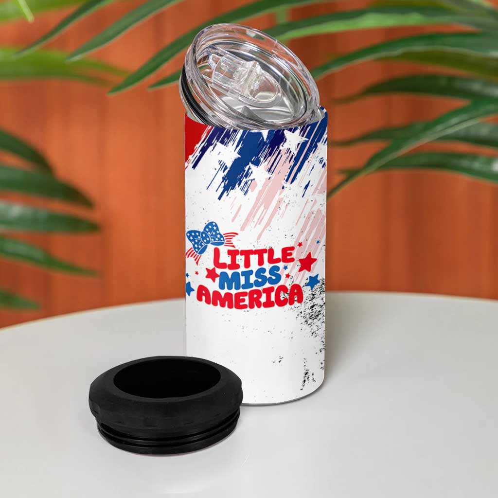 Little Miss America 4 in 1 Can Cooler Tumbler Baby Girl 4th of July Checkered