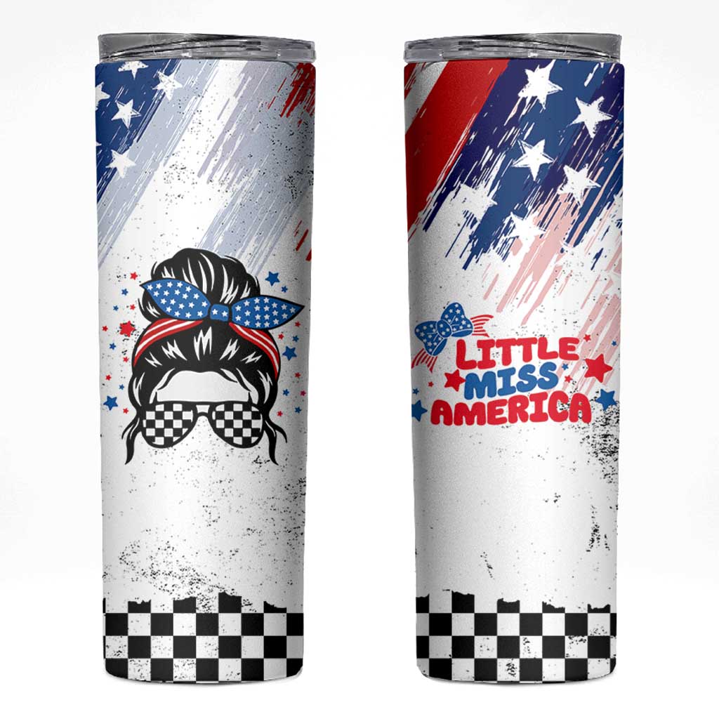 Little Miss America Skinny Tumbler Baby Girl 4th of July Checkered