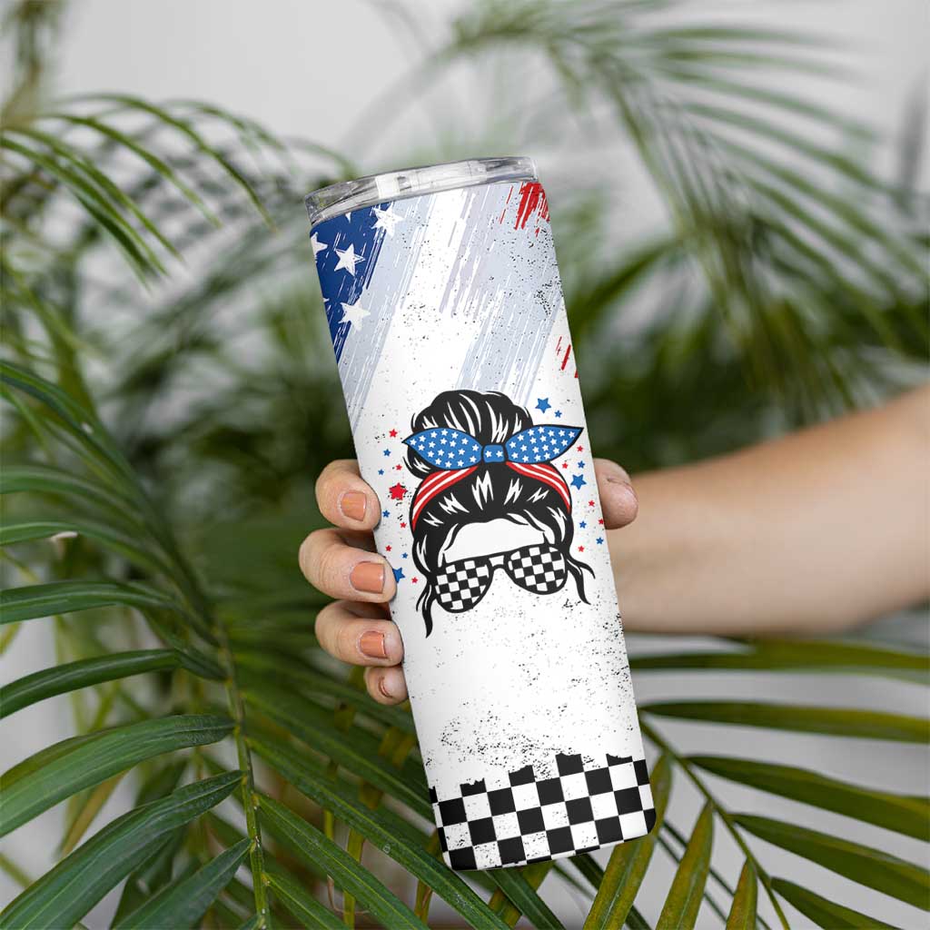 Little Miss America Skinny Tumbler Baby Girl 4th of July Checkered