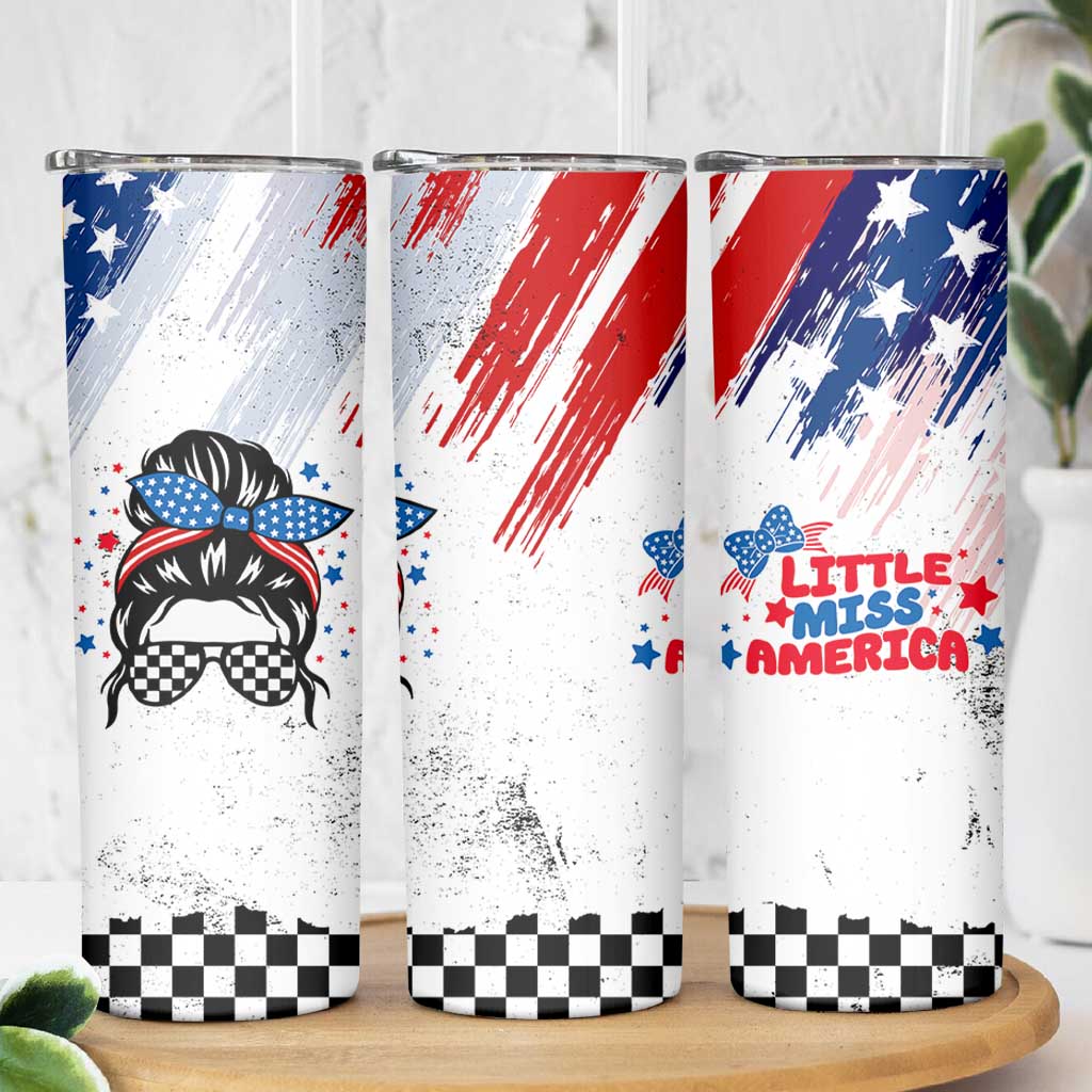 Little Miss America Skinny Tumbler Baby Girl 4th of July Checkered