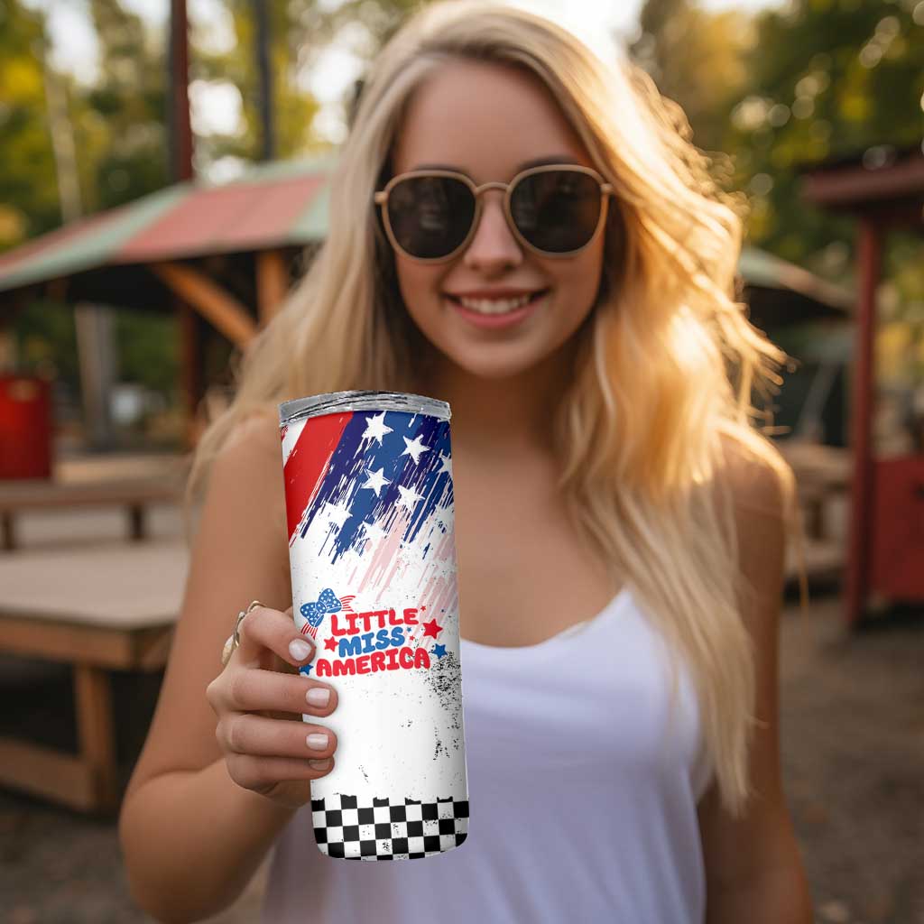 Little Miss America Skinny Tumbler Baby Girl 4th of July Checkered