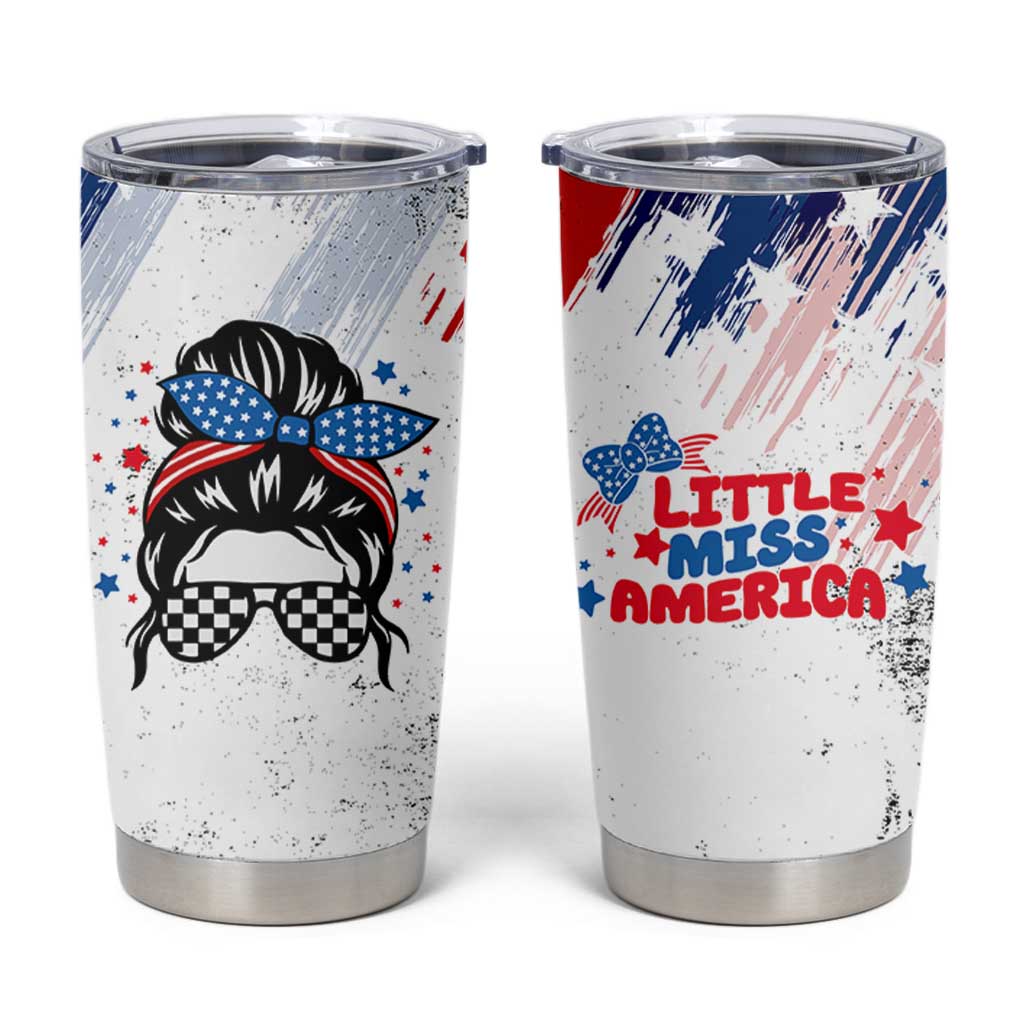 Little Miss America Tumbler Cup Baby Girl 4th of July Checkered