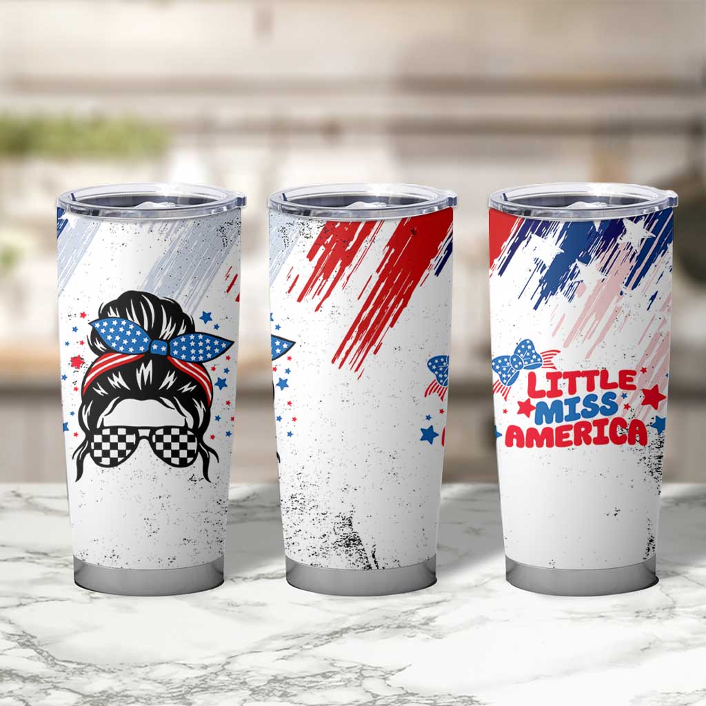 Little Miss America Tumbler Cup Baby Girl 4th of July Checkered