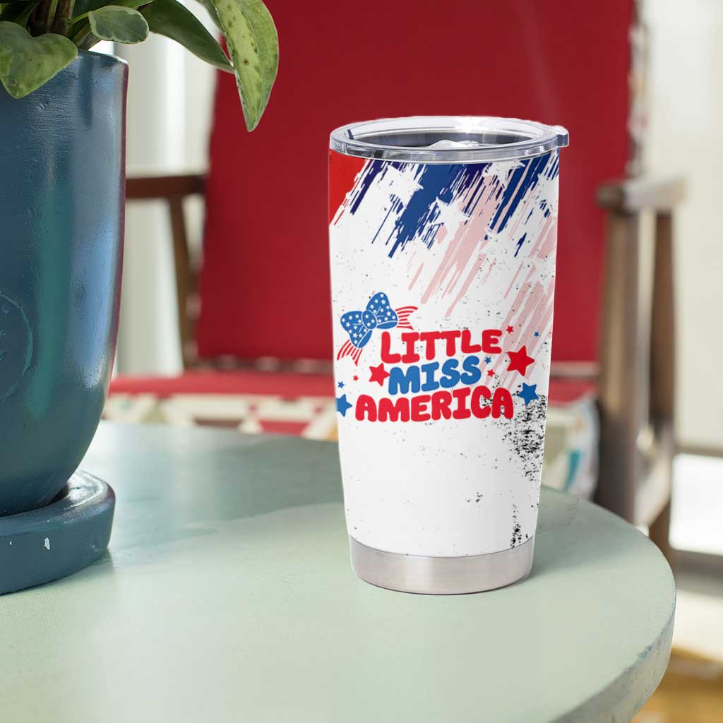 Little Miss America Tumbler Cup Baby Girl 4th of July Checkered