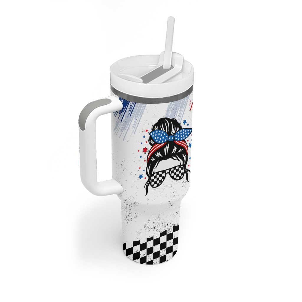 Little Miss America Tumbler With Handle Baby Girl 4th of July Checkered