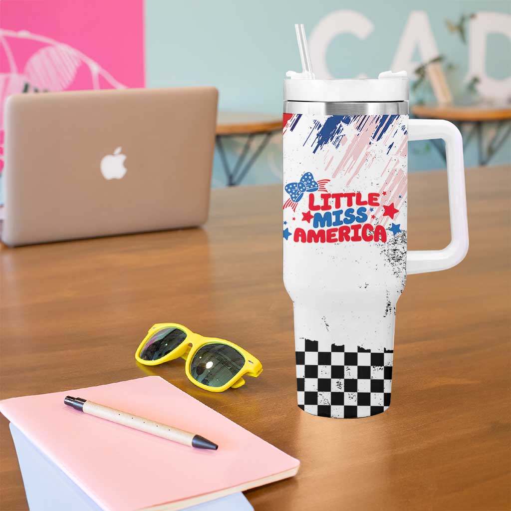 Little Miss America Tumbler With Handle Baby Girl 4th of July Checkered