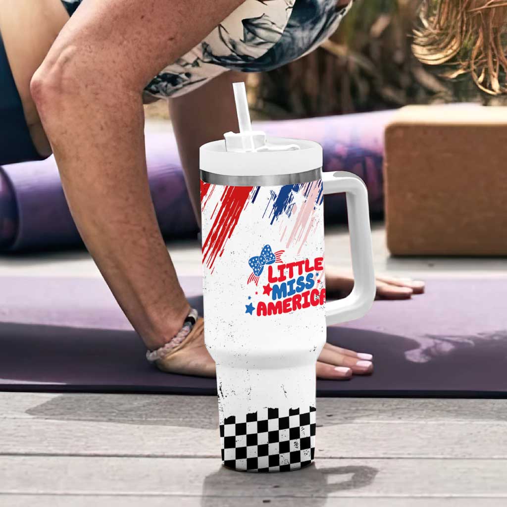 Little Miss America Tumbler With Handle Baby Girl 4th of July Checkered