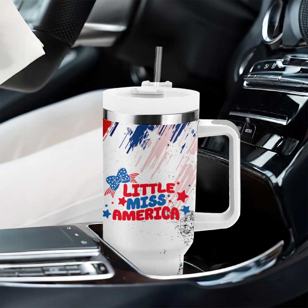 Little Miss America Tumbler With Handle Baby Girl 4th of July Checkered