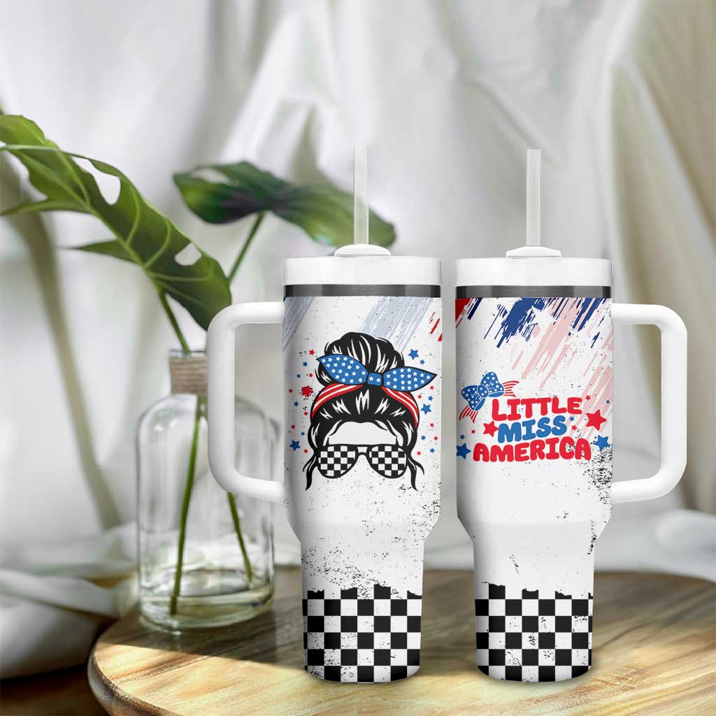 Little Miss America Tumbler With Handle Baby Girl 4th of July Checkered