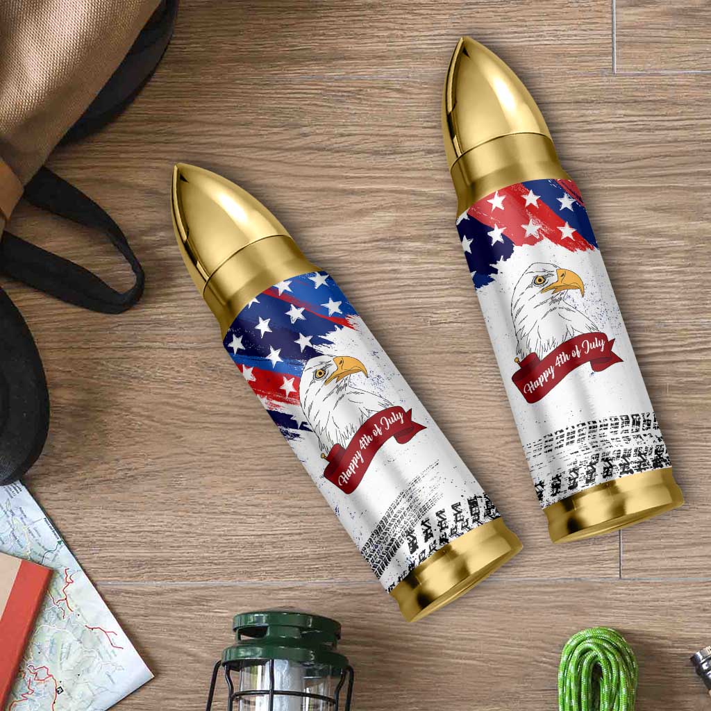 Happy 4th Of July Bullet Tumbler USA American Flag Bald Eagle Patriotic Red White Blue